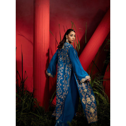 Shreeka Teal Crepe Silk Embroidered Jacket (Set of 2)