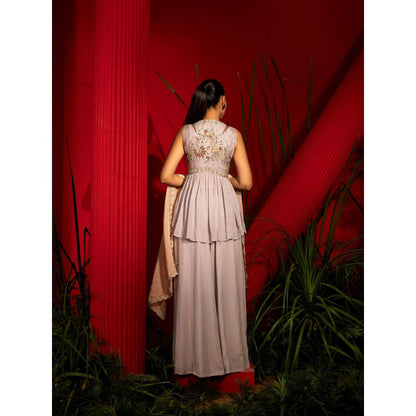 Shreeka Dull Lavender Georgette Embroidered Peplum (Set of 3)