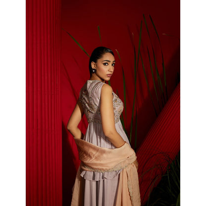 Shreeka Dull Lavender Georgette Embroidered Peplum (Set of 3)