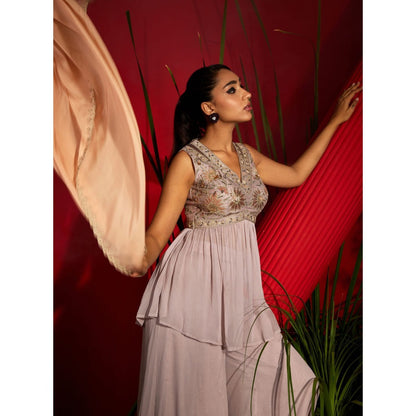 Shreeka Dull Lavender Georgette Embroidered Peplum (Set of 3)