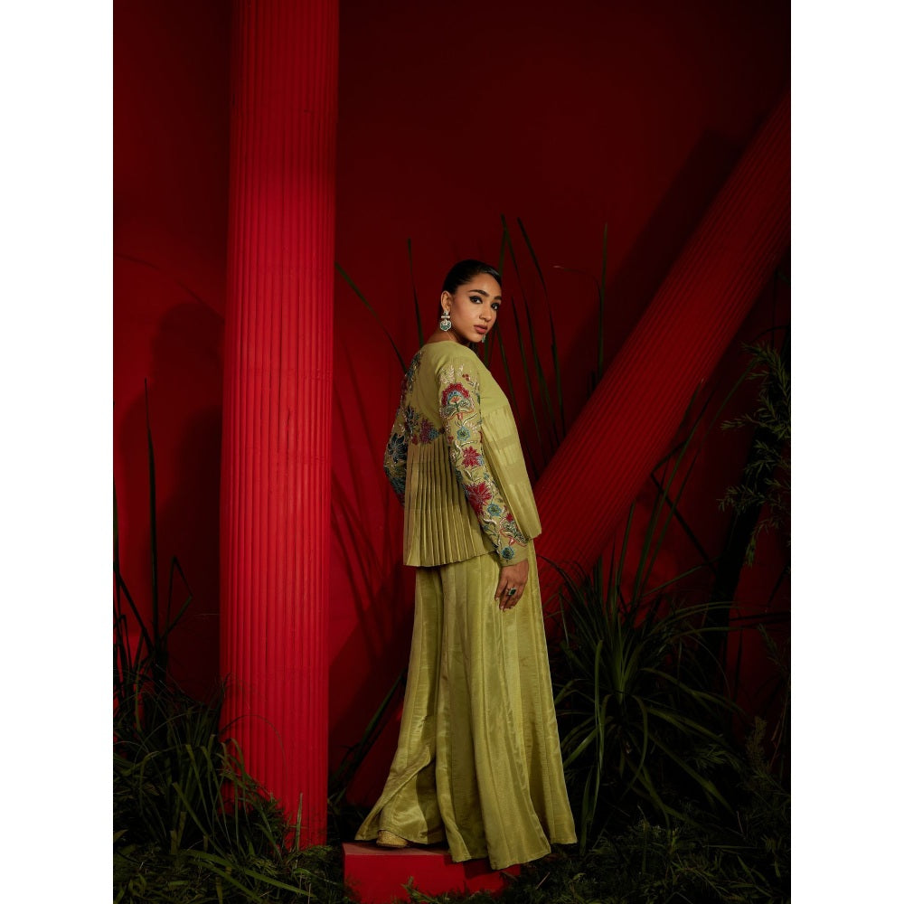 Shreeka Pista Green Embroidered Georgette Jacket (Set of 3)