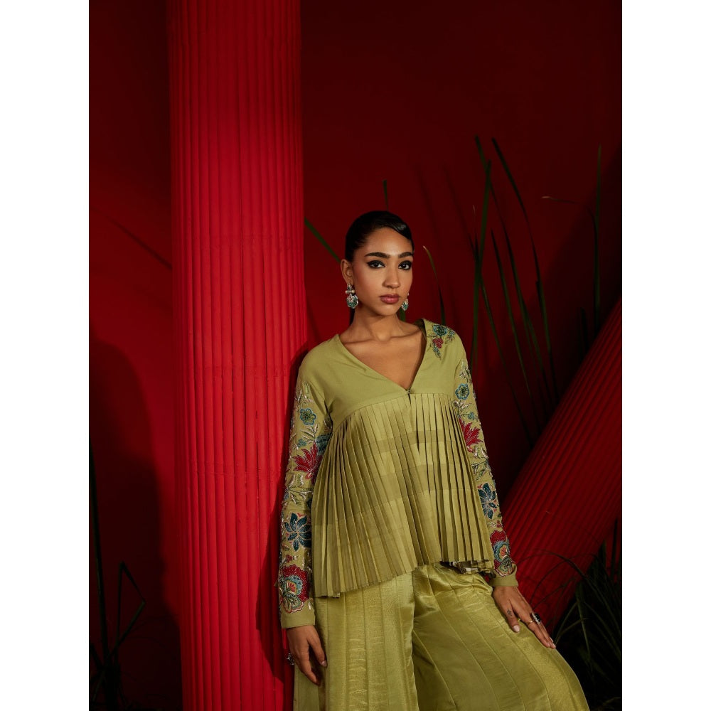 Shreeka Pista Green Embroidered Georgette Jacket (Set of 3)