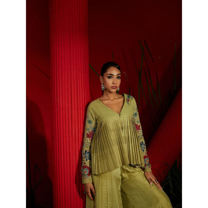 Shreeka Pista Green Embroidered Georgette Jacket (Set of 3)