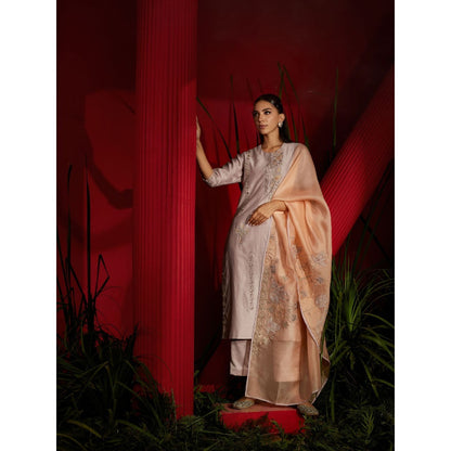 Shreeka Mauve Silk Chander Embroidered Suit (Set of 3)