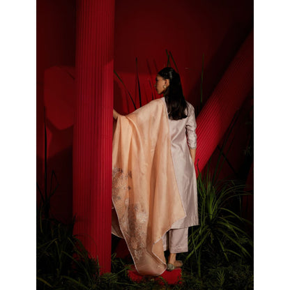 Shreeka Mauve Silk Chander Embroidered Suit (Set of 3)