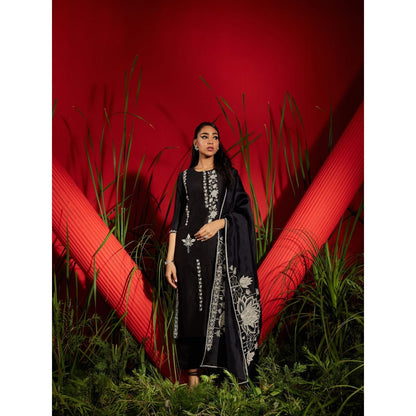 Shreeka Black Silk Chander Embroidered Suit (Set of 3)