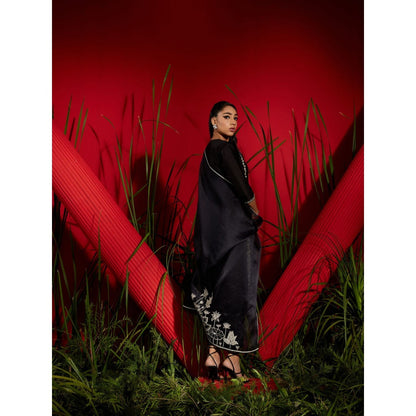 Shreeka Black Silk Chander Embroidered Suit (Set of 3)