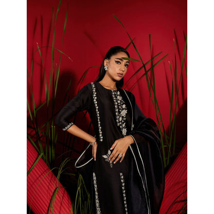 Shreeka Black Silk Chander Embroidered Suit (Set of 3)