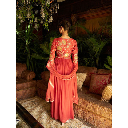 Shreeka Rust Chander & Georgette Embroidered Anarkali (Set of 3)