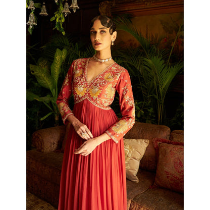 Shreeka Rust Chander & Georgette Embroidered Anarkali (Set of 3)