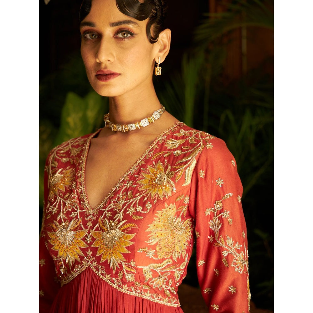 Shreeka Rust Chander & Georgette Embroidered Anarkali (Set of 3)