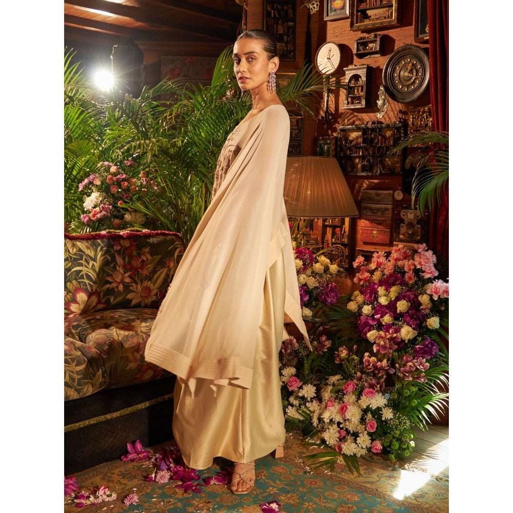 Shreeka Beige Embroidered Kaftan Top With Draped Skirt (Set of 2)