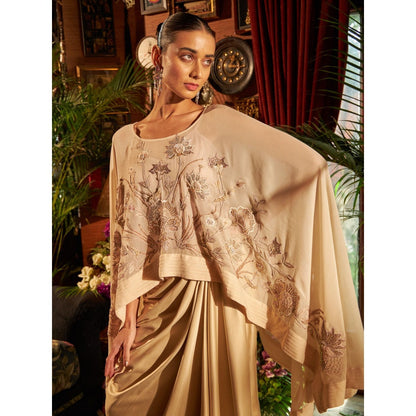 Shreeka Beige Embroidered Kaftan Top With Draped Skirt (Set of 2)