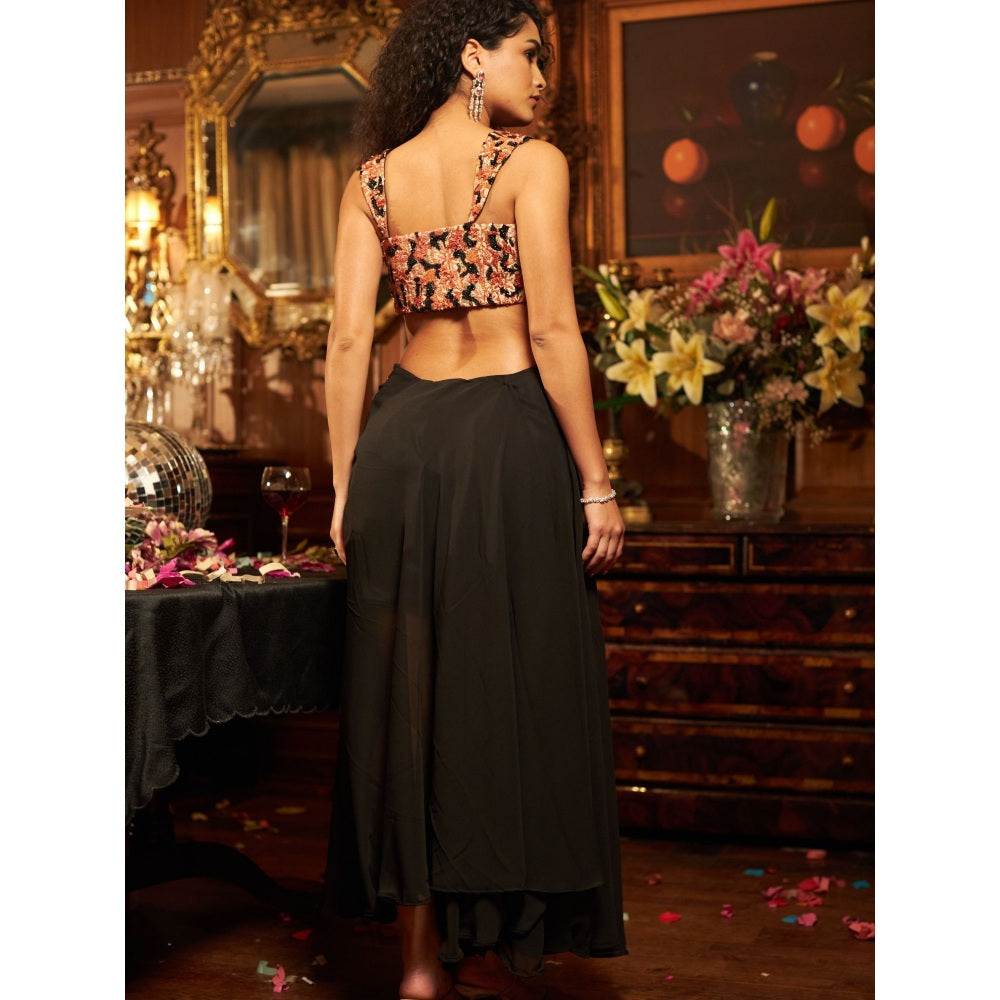 Shreeka Black Georgette Draped Dress