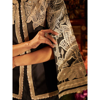 Shreeka Black Silk Hand Embroidered Jacket (Set of 2)