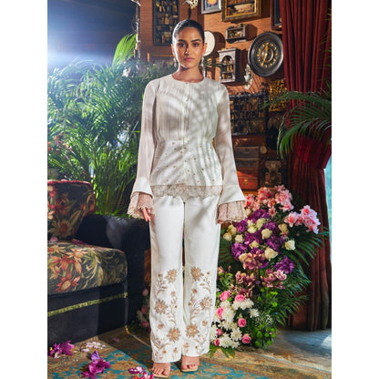 Shreeka Ivory Pleated Shirt Embroidered Co-ord (Set of 2)