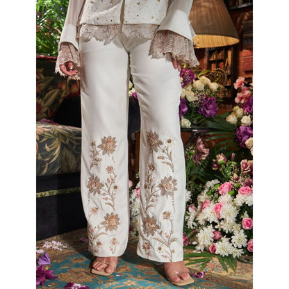 Shreeka Ivory Pleated Shirt Embroidered Co-ord (Set of 2)