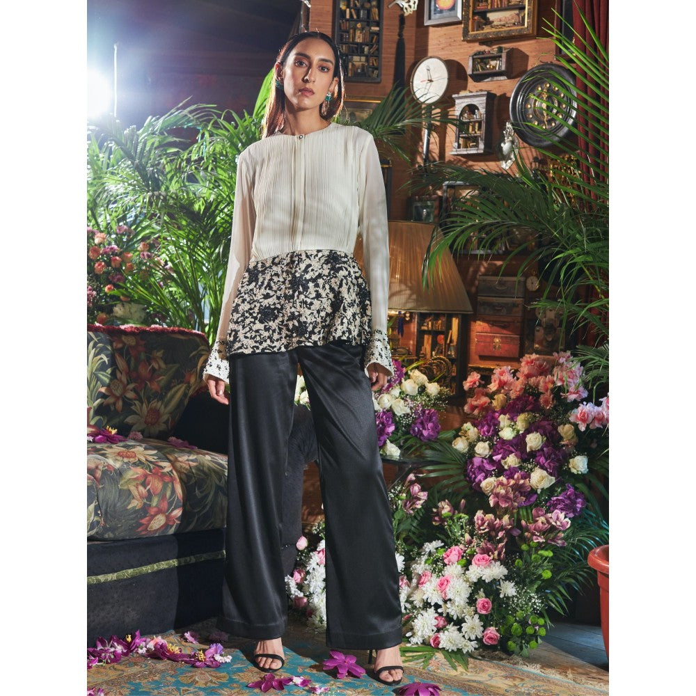 Shreeka Black And White Pleated Shirt Embroidered Co-ord (Set of 2)