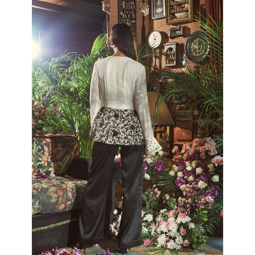 Shreeka Black And White Pleated Shirt Embroidered Co-ord (Set of 2)