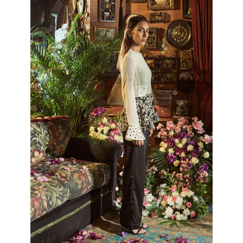 Shreeka Black And White Pleated Shirt Embroidered Co-ord (Set of 2)