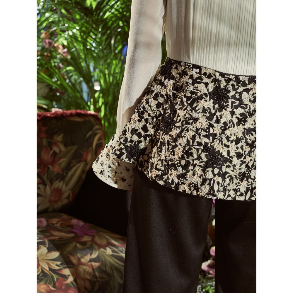 Shreeka Black And White Pleated Shirt Embroidered Co-ord (Set of 2)