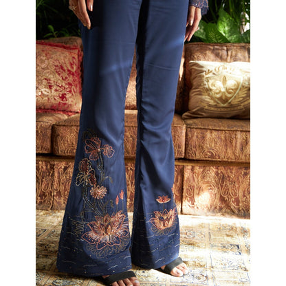 Shreeka Midnight Blue Satin Twill Embroidered Blazer (Set of 2)