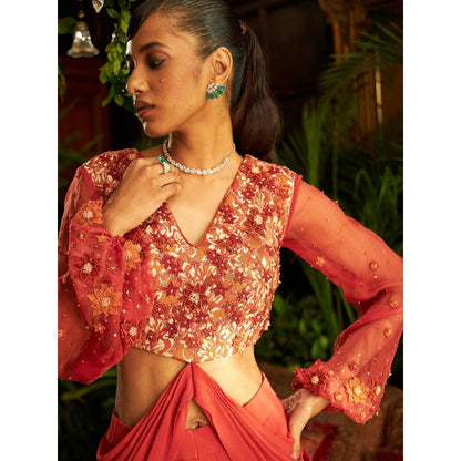 Shreeka Rust Draped Embroidered Sharara (Set of 2)