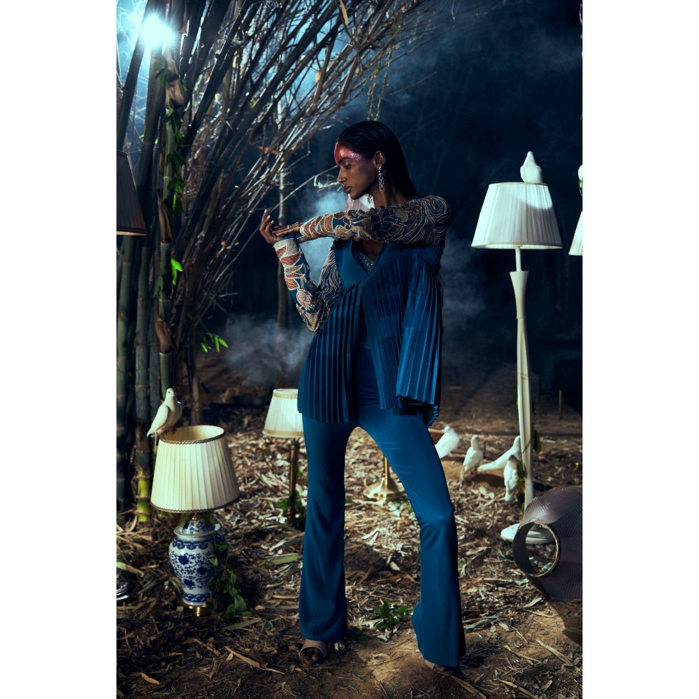 Shreeka Teal Embroidered Jacket with Pant (Set of 2)