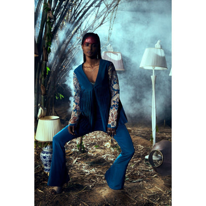 Shreeka Teal Embroidered Jacket with Pant (Set of 2)