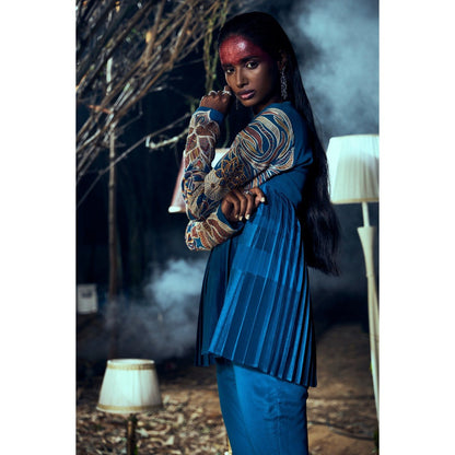 Shreeka Teal Embroidered Jacket with Pant (Set of 2)