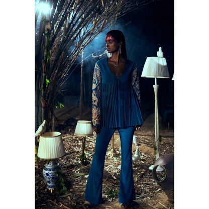 Shreeka Teal Embroidered Jacket with Pant (Set of 2)