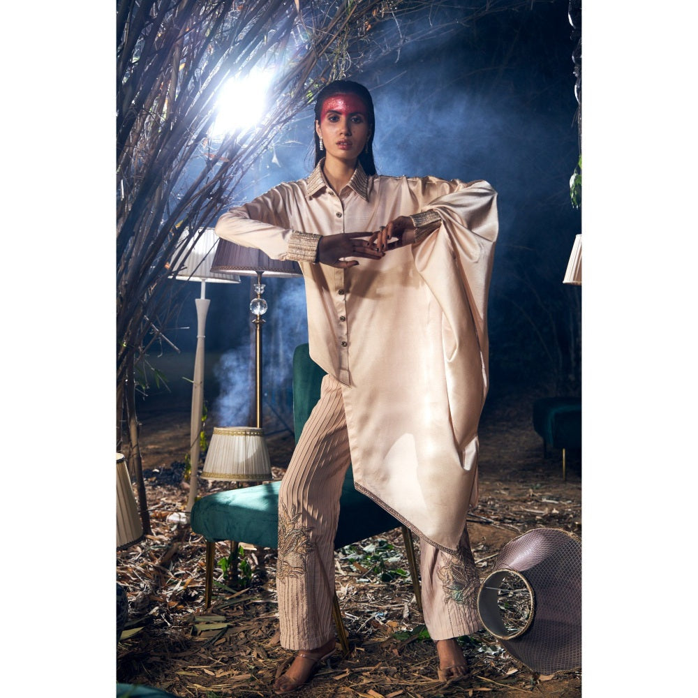 Shreeka Beige Embroidered Asymmetric Co-Ord (Set of 2)