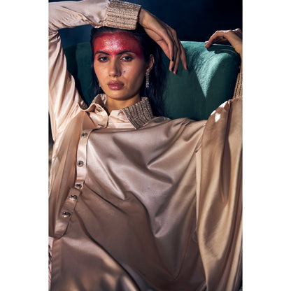 Shreeka Beige Embroidered Asymmetric Co-Ord (Set of 2)