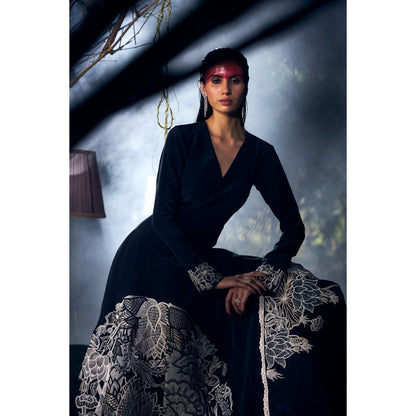 Shreeka Black Bold Chintz Embroidered Anarkali with Pant and Dupatta (Set of 3)