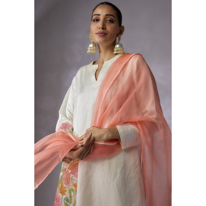 Shreeka Ivory Silk Embroidered A-Line Kurta with Pant and Dupatta (Set of 3)