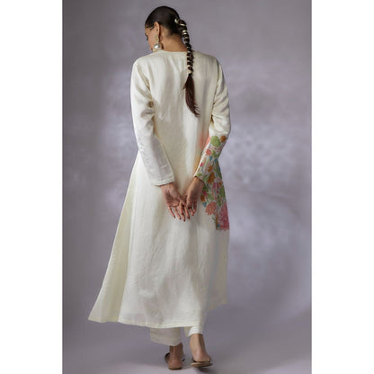 Shreeka Ivory Silk Embroidered A-Line Kurta with Pant and Dupatta (Set of 3)