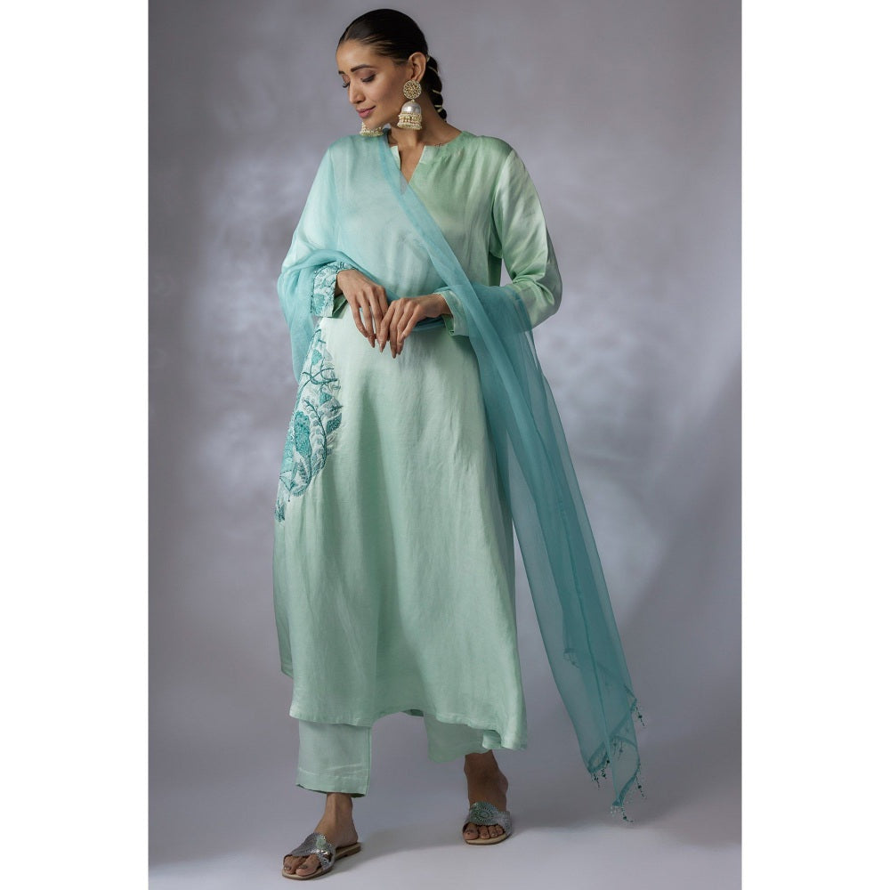 Shreeka Green Embroidered A-Line Kurta with Pant and Dupatta (Set of 3)