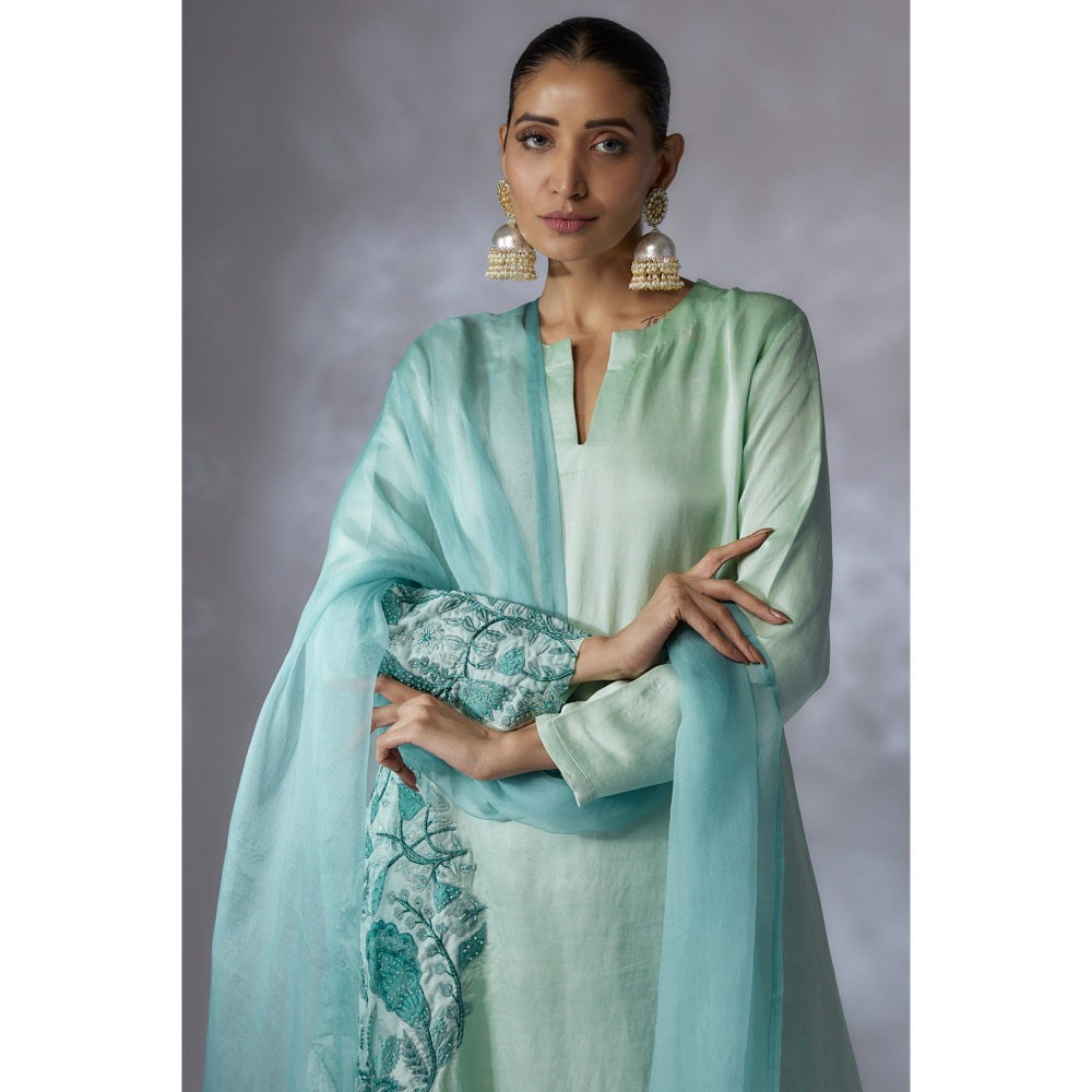 Shreeka Green Embroidered A-Line Kurta with Pant and Dupatta (Set of 3)