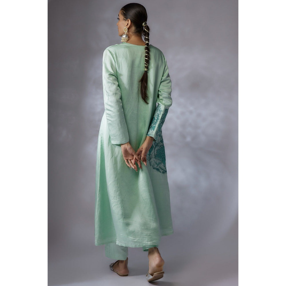 Shreeka Green Embroidered A-Line Kurta with Pant and Dupatta (Set of 3)