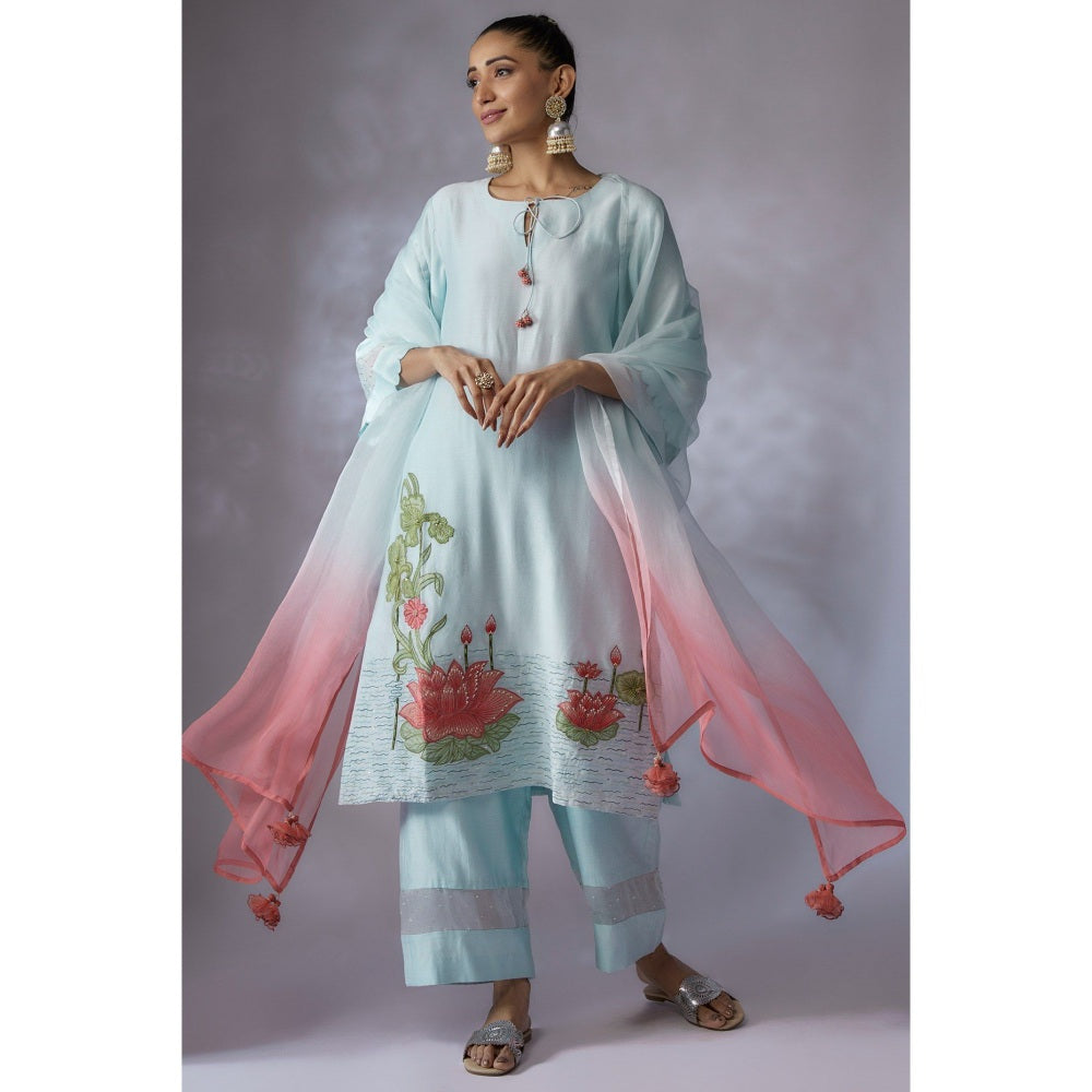 Shreeka Powder Blue Embroidered Kurta with Palazzo and Dupatta (Set of 3)