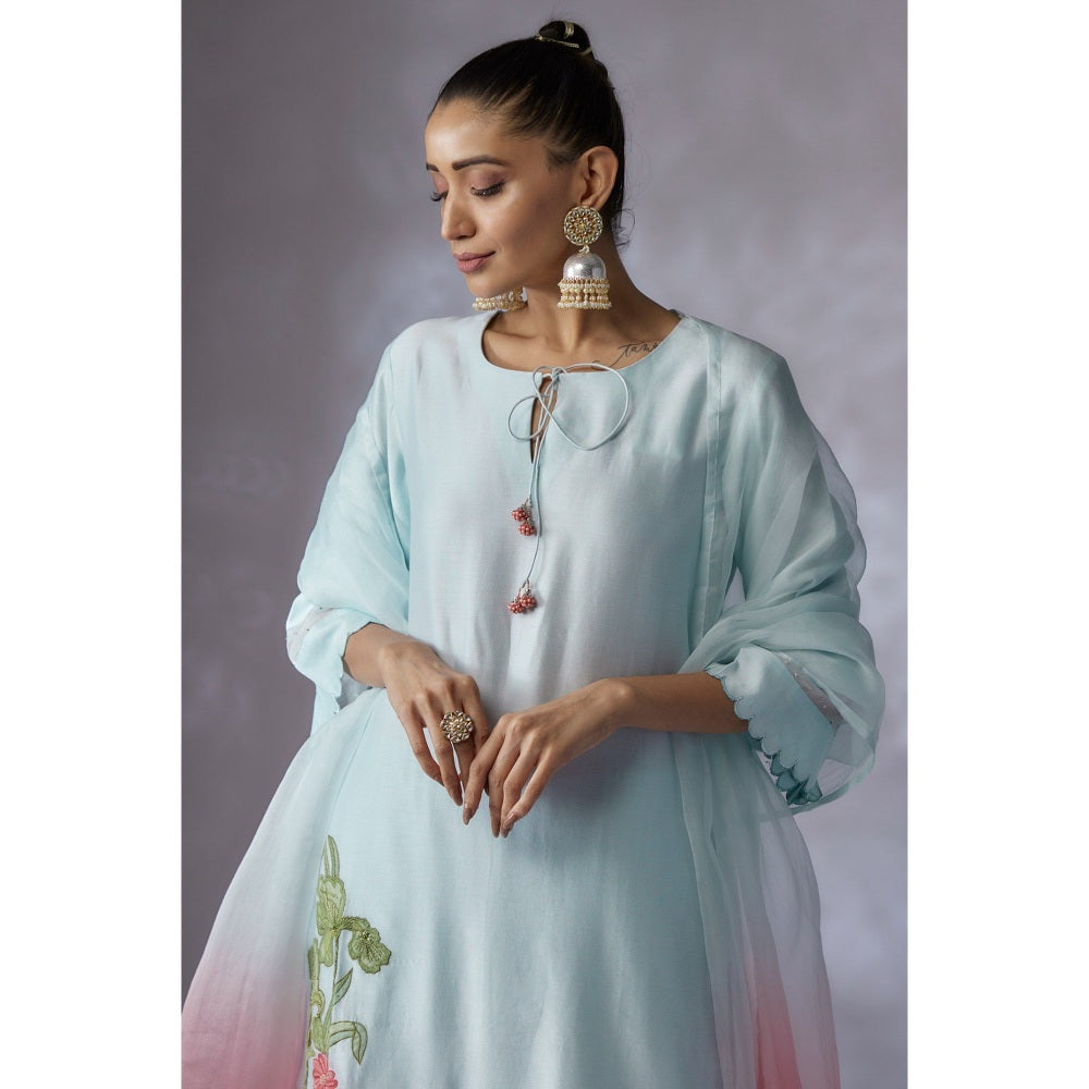 Shreeka Powder Blue Embroidered Kurta with Palazzo and Dupatta (Set of 3)