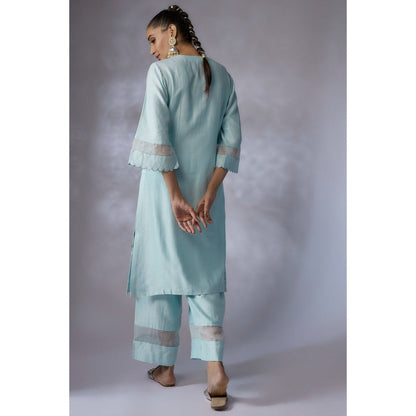 Shreeka Powder Blue Embroidered Kurta with Palazzo and Dupatta (Set of 3)