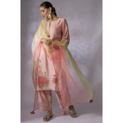 Shreeka Pink Embroidered Kurta with Palazzo and Dupatta (Set of 3)