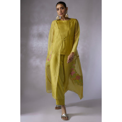 Shreeka Lime Green Embroidered Jacket with Slip and Pant (Set of 3)