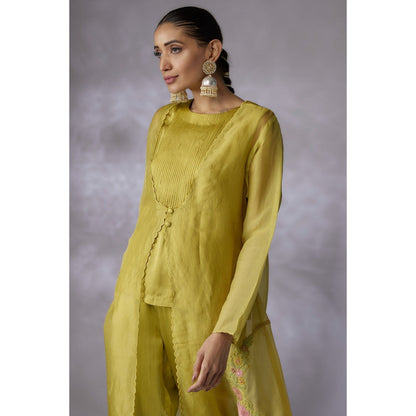 Shreeka Lime Green Embroidered Jacket with Slip and Pant (Set of 3)