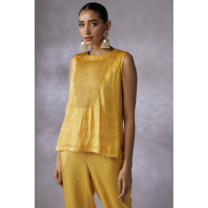 Shreeka Mustard Embroidered Jacket with Slip and Pant (Set of 2)