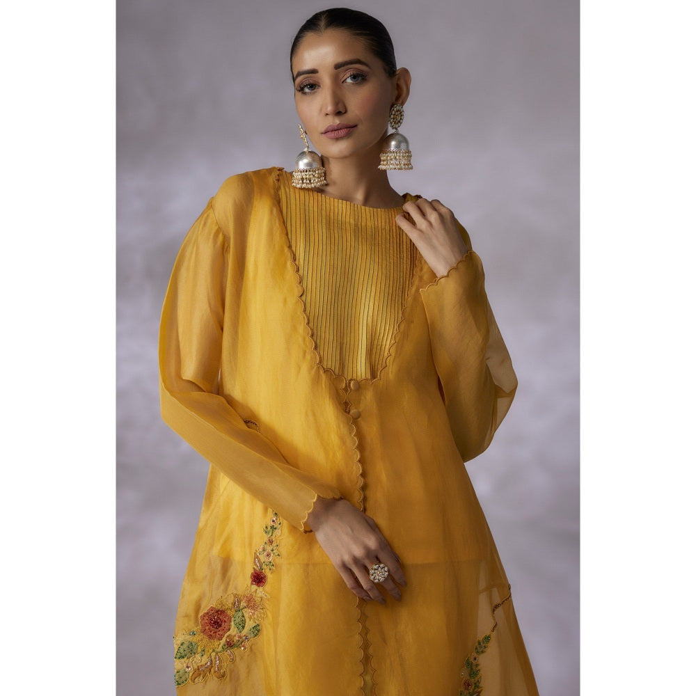 Shreeka Mustard Embroidered Jacket with Slip and Pant (Set of 2)