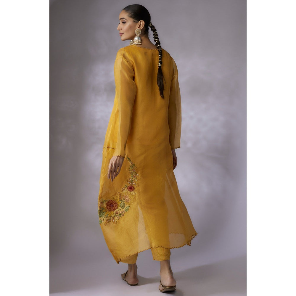Shreeka Mustard Embroidered Jacket with Slip and Pant (Set of 2)