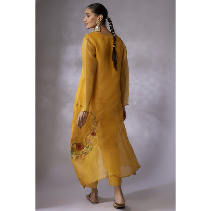 Shreeka Mustard Embroidered Jacket with Slip and Pant (Set of 2)
