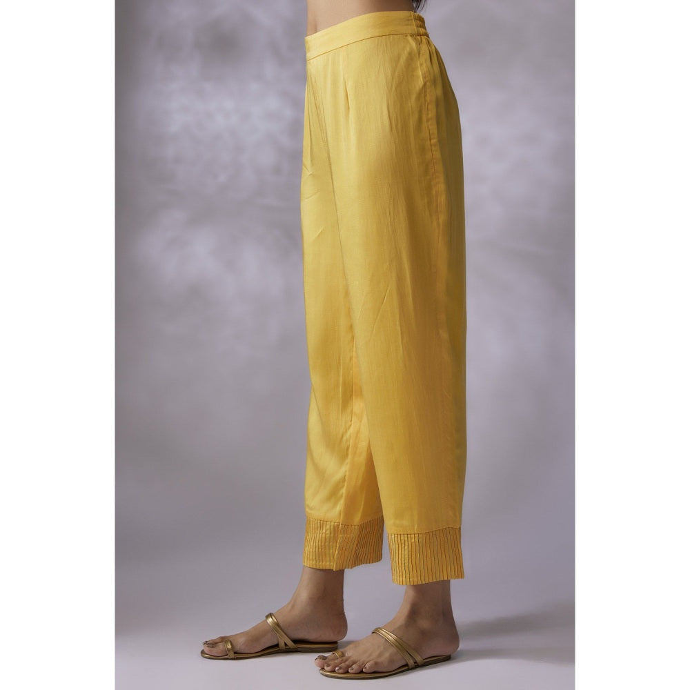 Shreeka Mustard Embroidered Jacket with Slip and Pant (Set of 2)